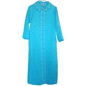 Vintage Sears Quilted Robe Housecoat Turquoise Blue Size Medium At Home Wear